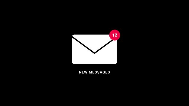 New messages notification animation with envelope icon and unread mail counter communication concept