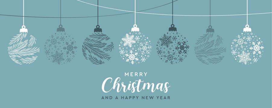 merry christmas card with hanging ball decoration vector illustration