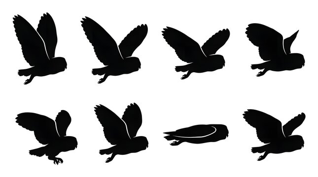 Silhouette Animation Sequence of an Owl in Flight.