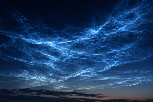 Macro View of Electric Blue Glowing Noctilucent Clouds at Dusk