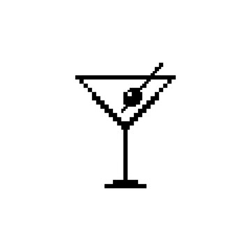 Pixel art martini glass with olive.