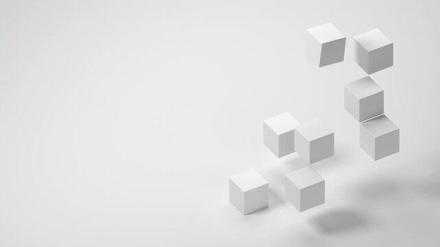 Abstract geometric background with white cubes, 4k seamless loop 3d animation