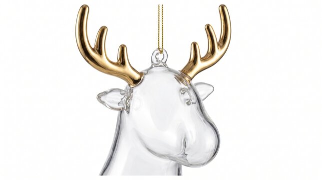 Glass Reindeer Christmas Ornament with Gold Antlers on White