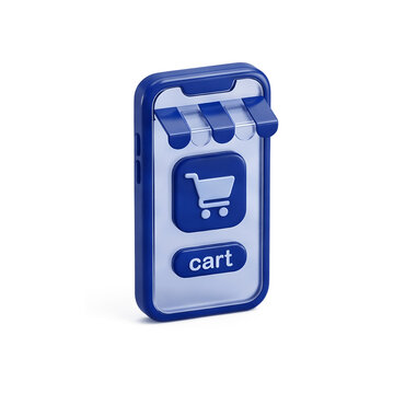 3D mobile phone shop icon, blue glossy, isolated on transparent background