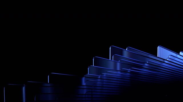 Abstract geometric background, rotating glass shapes on a black background, 4k seamless loop 3d animation