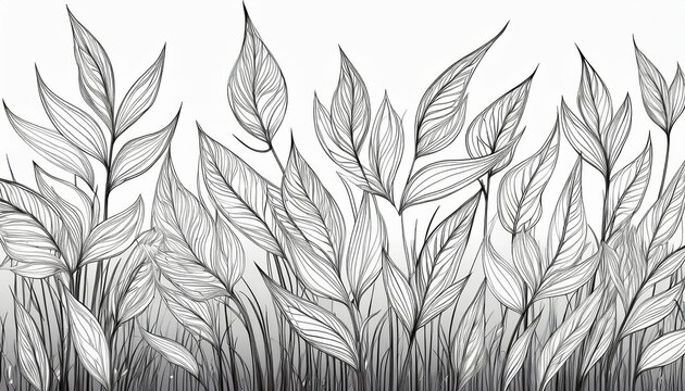 seamless pattern of hand drawn abstract grass stems on white background minimalist line art