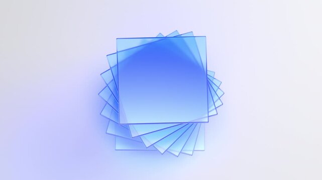 Abstract rotating glass squares on a white background, 4k seamless loop 3d animation