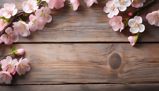 delicate pink blossoms artfully arranged on weathered rustic wooden planks create a gentle natural composition that evokes feelings of serene beauty and tender affection
