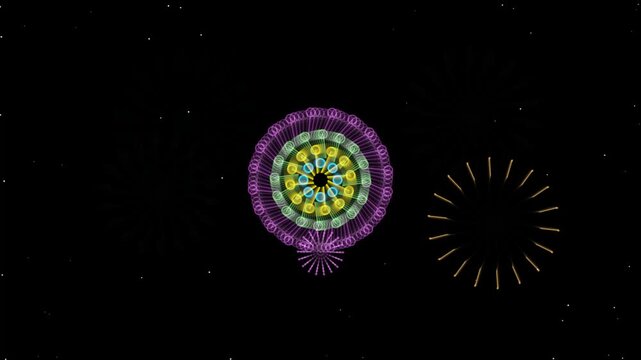 Dark background with glowing rectangular shapes forming a symmetrical pattern