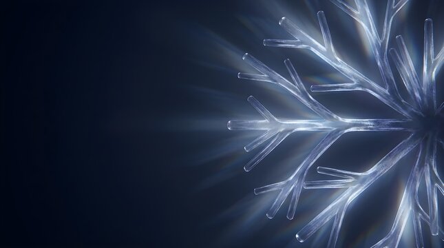 Glowing abstract snowflake pattern with neon light rays on a dark blue background