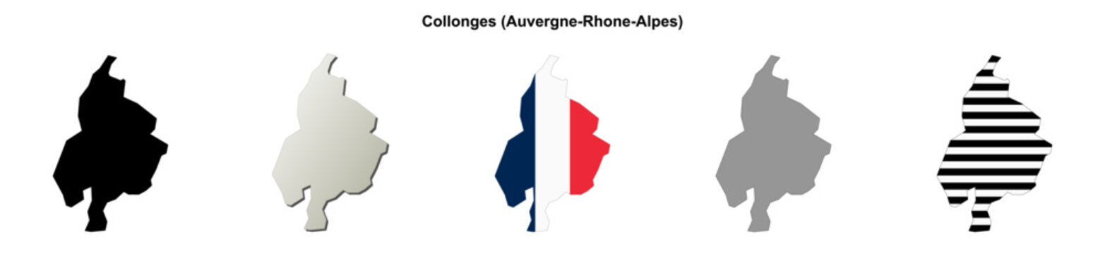 Collonges (Auvergne-Rhone-Alpes) blank outline map set