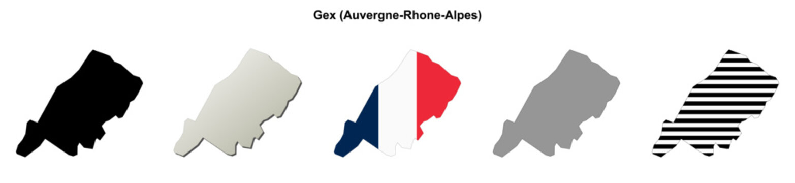 Gex (Auvergne-Rhone-Alpes) blank outline map set