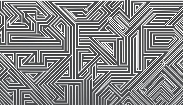 minimalist geometric maze pattern in monochrome line art style