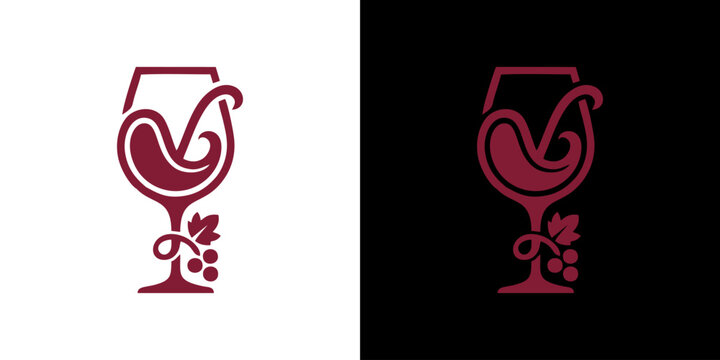 Wine glass and grape icon logo design template for winery, bar, and vineyard branding