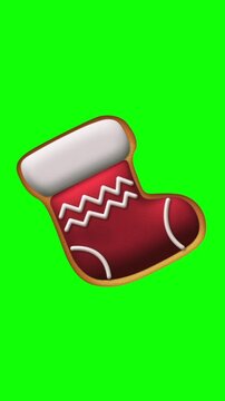 3D Animated Christmas Stocking Cookie Vertical Background on Green Screen