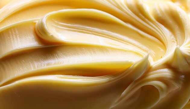 close up of smooth glossy butter or margarine with spread ridges and grooves