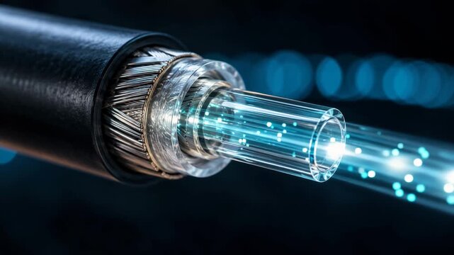 Fiber Optic Cable Technology Background, High-Speed Internet Data Concept for Telecommunications and IT Infrastructure