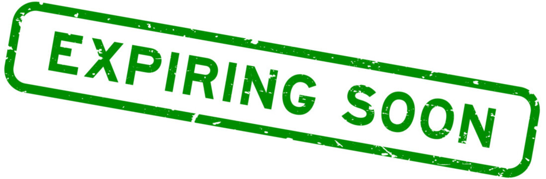 Grunge green expiring soon word rubber square seal stamp on white background