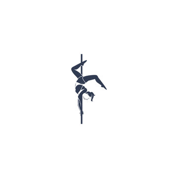 Elegant pole dance fitness logo template with a female dancer silhouette. Perfect for dance studios, wellness brands, and activewear. Fully editable vector design.