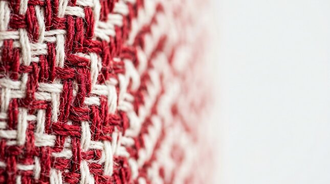 Close up of woven fabric texture with red and white pattern