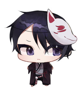 cute chibi with fox mask