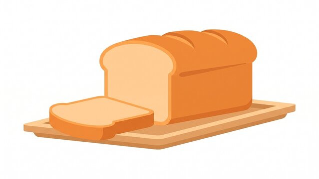 Fresh loaf of sliced wheat bread served on a wooden cutting board on white background