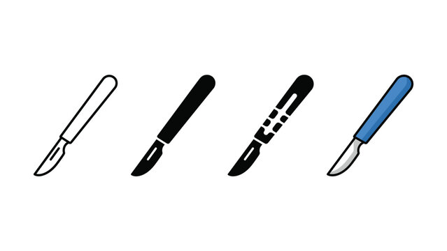 Set of medical surgical scalpel icons in different vector styles