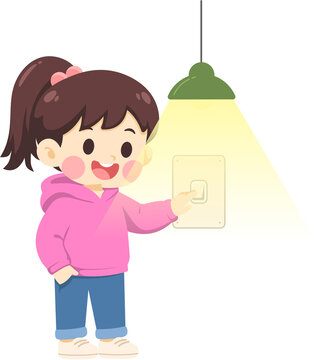 Child Turns on Light Switch for Home Illumination
