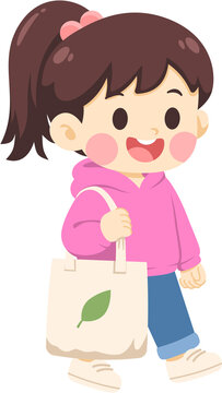 Happy Girl with Tote Bag