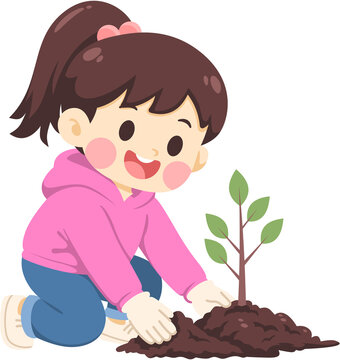 Child Planting a Seedling in Soil