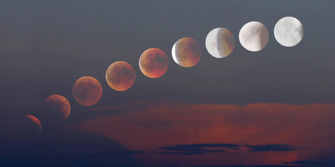 Mondfinsternis in Naturlandschaft, Bildkompositionen, Bildsequenz, Panorama © Aggi Schmid