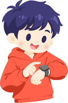 Boy Points to Smartwatch Ready for Activity