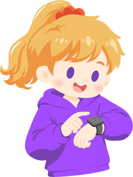 Child Checks Smart Watch with Excitement