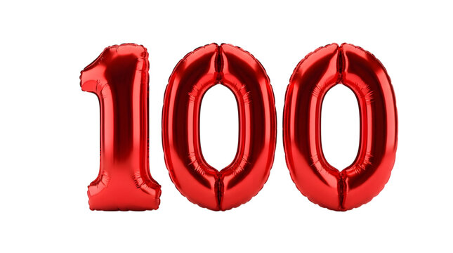 Red balloon number 100 for big anniversary or centenary celebration.