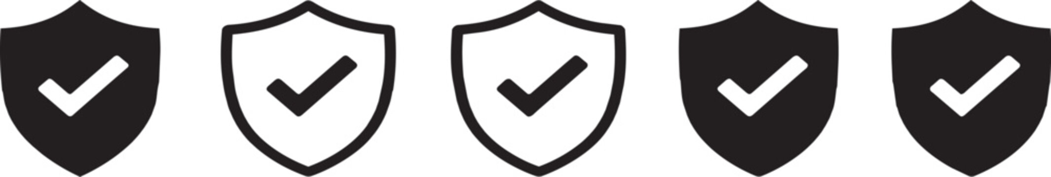 Shield check mark icon set or security shield protection icon with tick symbol