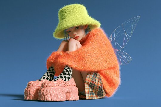 Fairy in Neon Outfit with Brain Shoes