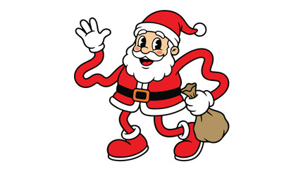 Fototapeta premium Cartoon Santa Claus Waving with Sack of Gifts.