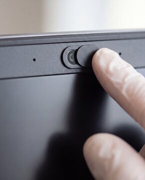 Close-Up of a Sliding Webcam Privacy Cover on a Laptop