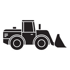 Fototapeta premium Wheel Loader Front View Solid Black Icon, Silhouette Style Heavy Construction Machinery