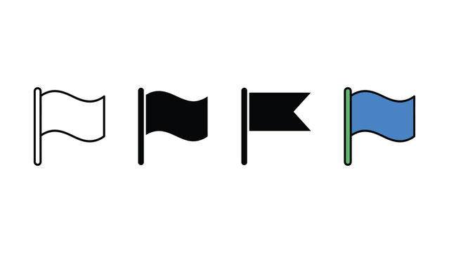Set of four different flag icons representing navigation and location markers