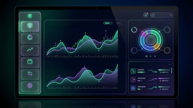 Modern futuristic dashboard admin panel ui ux design featuring advanced data visualization and analytics interface