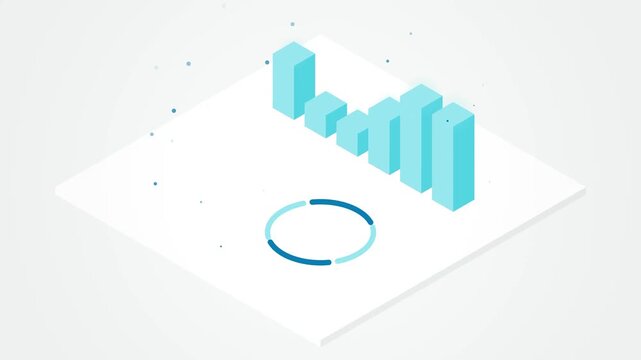 Isometric 3D Business Analytics Bar Chart with Loading Progress Circle