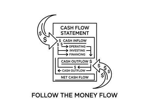 Cash flow statement diagram showing money inflow and outflow financial analysis infographic