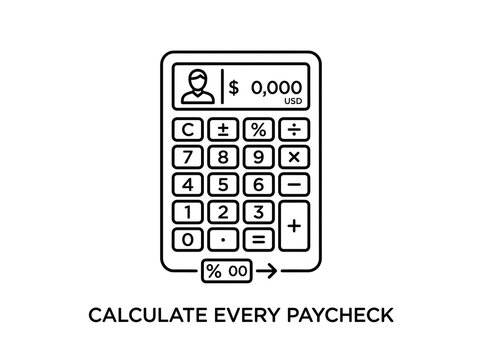 Calculator icon for payroll and salary calculation with person avatar and dollar sign