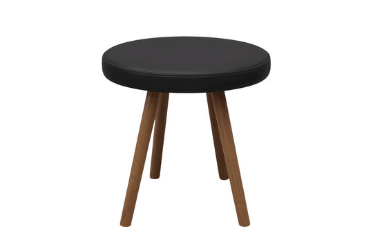 Black round stool with three wooden legs