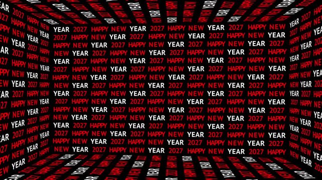 2027 Happy New Year Zooming Text Inside Box Animation