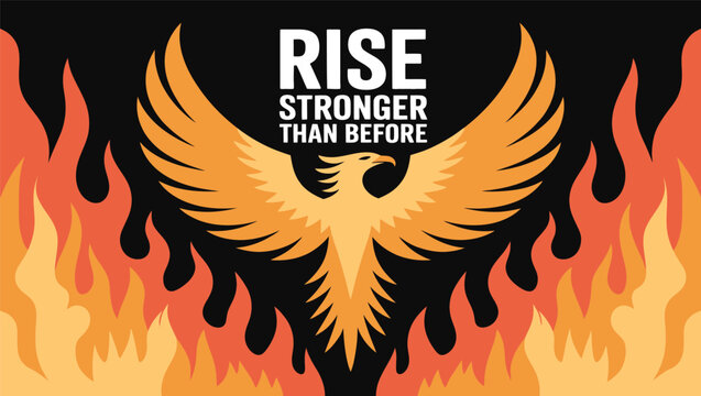 Golden phoenix bird rising from fire with motivational text for comeback
