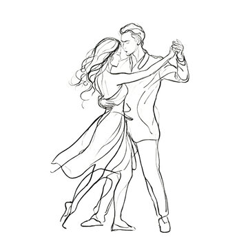 Dance couple illustration isolated on a transparent background featuring an intimate slow dance pose for elegant design projects