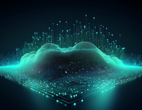 futuristic 3d point cloud data visualization on dark matte surface abstract ai technology concept