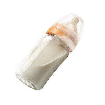 Premium baby bottle with milk isolated on a transparent background for commercial use